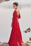 Shop_Nidhika Shekhar_Red Silk Embroidered Sequins V Neck Jalsaa E Khaas Pre-draped Saree With Blouse _Online_at_Aza_Fashions