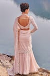 Shop_Nidhika Shekhar_Pink Saree Crepe Embroidered Sequins V Jalsaa-e-khaas Pre-draped With Blouse _at_Aza_Fashions