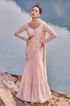 Buy_Nidhika Shekhar_Pink Saree Crepe Embroidered Sequins V Jalsaa-e-khaas Pre-draped With Blouse _Online_at_Aza_Fashions