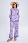 Terra Luna_Purple 100% Organic Handloom Cotton Printed Crescent Bloom Straight Pant _Online_at_Aza_Fashions
