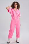 Buy_Terra Luna_Pink Cotton Collared Aurora Bubblegum Jumpsuit _at_Aza_Fashions
