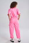 Shop_Terra Luna_Pink Cotton Collared Aurora Bubblegum Jumpsuit _at_Aza_Fashions