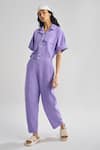 Buy_Terra Luna_Purple Cotton Collared Aurora Jumpsuit _at_Aza_Fashions