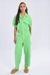 Buy_Terra Luna_Green Cotton Collared Aurora Pocketed Jumpsuit _at_Aza_Fashions