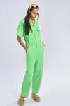 Buy_Terra Luna_Green Cotton Collared Aurora Pocketed Jumpsuit _Online_at_Aza_Fashions