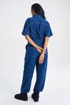 Shop_Terra Luna_Blue Cotton Collared Aurora Handloom Jumpsuit _at_Aza_Fashions