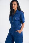 Terra Luna_Blue Cotton Collared Aurora Handloom Jumpsuit _Online_at_Aza_Fashions