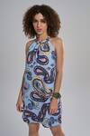Buy_Terra Luna_Blue Cotton Halter Neck Selene Paisley Print Dress _at_Aza_Fashions