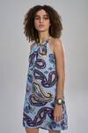 Terra Luna_Blue Cotton Halter Neck Selene Paisley Print Dress _Online_at_Aza_Fashions