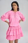 Buy_Terra Luna_Pink Cotton Round Neck Cosmic Medley Aurora Bubblegum Dress _at_Aza_Fashions