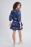 Shop_Terra Luna_Blue , Handloom V-neck Cosmic Medley Print Dress _at_Aza_Fashions