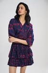 Buy_Terra Luna_Blue 100% Organic Handloom Cotton Print Boho Moon V Cosmic Medley Short Dress _at_Aza_Fashions