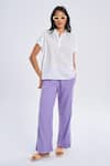 Terra Luna_Purple 100% Organic Handloom Cotton Plain Aurora Trouser _Online_at_Aza_Fashions