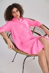 Buy_Terra Luna_Pink 100% Linen Print Polka Collar Lunar Dot Shirt Dress _at_Aza_Fashions