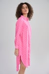 Terra Luna_Pink 100% Linen Print Polka Collar Lunar Dot Shirt Dress _Online_at_Aza_Fashions