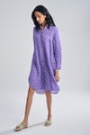 Buy_Terra Luna_Purple 100% Linen Print Polka Collar Lunar Shirt Dress _at_Aza_Fashions