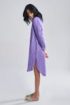 Buy_Terra Luna_Purple 100% Linen Print Polka Collar Lunar Shirt Dress _Online_at_Aza_Fashions