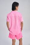 Shop_Terra Luna_Pink 100% Organic Handloom Oxford Cotton Mandarin Collar Pattern T-shirt _at_Aza_Fashions