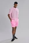 Terra Luna_Pink 100% Organic Handloom Oxford Cotton Woven Pinstripe Aurora Pattern T-shirt _Online_at_Aza_Fashions