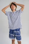 Buy_Terra Luna_Blue 100% Organic Handloom Oxford Cotton Woven Stripe Cabana Pattern T-shirt _at_Aza_Fashions