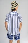 Shop_Terra Luna_Blue 100% Organic Handloom Oxford Cotton Woven Stripe Cabana Pattern T-shirt _at_Aza_Fashions