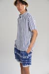 Terra Luna_Blue 100% Organic Handloom Oxford Cotton Woven Stripe Cabana Pattern T-shirt _Online_at_Aza_Fashions