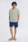 Buy_Terra Luna_Blue 100% Organic Handloom Oxford Cotton Woven Stripe Cabana Pattern T-shirt _at_Aza_Fashions