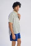 Terra Luna_Blue 100% Organic Handloom Oxford Cotton Woven Stripe Cabana Pattern T-shirt _Online_at_Aza_Fashions