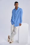 Buy_Terra Luna_Sky Blue 100% Linen Woven Lunar Polka Pattern Shirt _at_Aza_Fashions