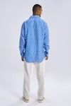 Shop_Terra Luna_Sky Blue 100% Linen Woven Lunar Polka Pattern Shirt _at_Aza_Fashions