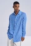 Terra Luna_Sky Blue 100% Linen Woven Lunar Polka Pattern Shirt _Online_at_Aza_Fashions