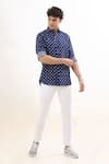 Buy_Terra Luna_Blue 100% Linen Woven Lunar Polka Pattern Shirt _at_Aza_Fashions