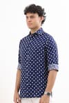 Terra Luna_Blue 100% Linen Woven Lunar Polka Pattern Shirt _Online_at_Aza_Fashions