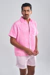 Buy_Terra Luna_Pink 100% Linen Cosmic Medley Aurora Surfer Shirt _at_Aza_Fashions