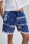 Terra Luna_Blue 100% Linen Cosmic Medley Aurora Pattern Shorts _Online_at_Aza_Fashions