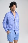 Terra Luna_Sky Blue 100% Organic Handloom Oxford Cotton Lunar Polka Summer Shirt _Online_at_Aza_Fashions