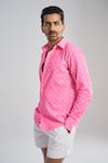 Terra Luna_Pink 100% Organic Handloom Oxford Cotton Lunar Polka Aurora Pattern Shirt _Online_at_Aza_Fashions