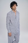 Terra Luna_Blue 100% Organic Handloom Oxford Cotton Comet Check Pattern Shirt _Online_at_Aza_Fashions