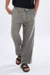 Terra Luna_Grey 100% Organic Handloom Oxford Cotton Wide Leg Lounge Trouser _Online_at_Aza_Fashions