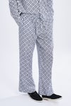 Terra Luna_Blue 100% Organic Handloom Oxford Cotton Comet Pattern Wide Leg Lounge Trouser _Online_at_Aza_Fashions