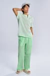 Buy_Terra Luna_Green 100% Organic Handloom Oxford Cotton Aurora Pattern Wide Leg Lounge Trouser _at_Aza_Fashions