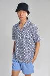 Buy_Terra Luna_Blue 100% Organic Handloom Oxford Vacay Camp Geometric Pattern Shirt _at_Aza_Fashions