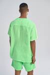 Shop_Terra Luna_Green 100% Linen Plain Half Sleeve T-shirt _at_Aza_Fashions