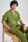 Terra Luna_Green 100% Linen Plain Cutaway Collar Shirt _Online_at_Aza_Fashions