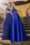 Shop_Pankaj & Nidhi_Blue Satin Solid The Xv Glazed Panelled Skirt  _at_Aza_Fashions