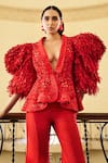 Buy_Pankaj & Nidhi_Red Tulle + Silk Organza The Xv Wing Sleeved Structured Jacket  _at_Aza_Fashions