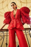 Buy_Pankaj & Nidhi_Red Tulle + Silk Organza The Xv Wing Sleeved Structured Jacket  _Online_at_Aza_Fashions