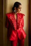 Buy_Pankaj & Nidhi_Red Satin Twill Embellished Sequins Lapel The Xv Intagliare Jacket  _at_Aza_Fashions