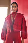 Buy_Pankaj & Nidhi_Red Tulle + Silk Organza The Xv Intaglio Dragon Bomber Jacket  _at_Aza_Fashions