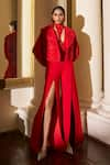 Shop_Pankaj & Nidhi_Red Tulle + Silk Organza The Xv Intaglio Dragon Bomber Jacket  _at_Aza_Fashions